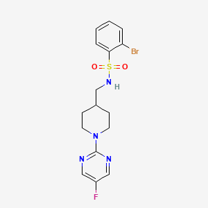 molecular formula C16H18BrFN4O2S B2597170 2-bromo-N-((1-(5-fluoropyrimidin-2-yl)piperidin-4-yl)methyl)benzenesulfonamide CAS No. 2034471-05-9