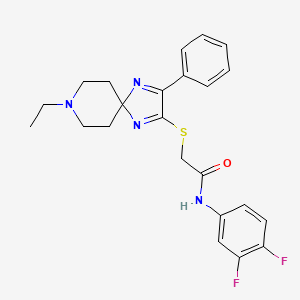 molecular formula C23H24F2N4OS B2597179 N-(3,4-difluorophenyl)-2-((8-ethyl-3-phenyl-1,4,8-triazaspiro[4.5]deca-1,3-dien-2-yl)thio)acetamide CAS No. 1185080-48-1