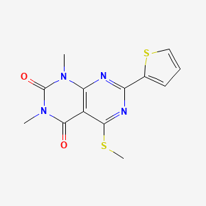 molecular formula C13H12N4O2S2 B2597203 1,3-Dimetil-5-metilsulfanil-7-tiofen-2-ilpirimido[4,5-d]pirimidina-2,4-diona CAS No. 847191-39-3