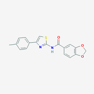 molecular formula C18H14N2O3S B259722 N-[4-(4-methylphenyl)-1,3-thiazol-2-yl]-1,3-benzodioxole-5-carboxamide 