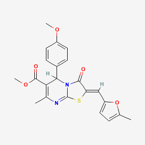 molecular formula C22H20N2O5S B2597220 (Z)-methyl 5-(4-methoxyphenyl)-7-methyl-2-((5-methylfuran-2-yl)methylene)-3-oxo-3,5-dihydro-2H-thiazolo[3,2-a]pyrimidine-6-carboxylate CAS No. 538339-62-7
