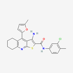 molecular formula C24H22ClN3O2S B2597226 3-amino-N-(3-chloro-4-methylphenyl)-4-(5-methylfuran-2-yl)-5,6,7,8-tetrahydrothieno[2,3-b]quinoline-2-carboxamide CAS No. 361154-14-5