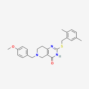 molecular formula C24H27N3O2S B2597228 2-[(2,5-Dimethylphenyl)methylsulfanyl]-6-[(4-methoxyphenyl)methyl]-3,5,7,8-tetrahydropyrido[4,3-d]pyrimidin-4-one CAS No. 1112301-05-9