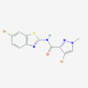 molecular formula C12H8Br2N4OS B259723 4-bromo-N-(6-bromo-1,3-benzothiazol-2-yl)-1-methylpyrazole-3-carboxamide 