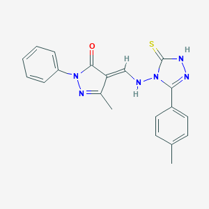 molecular formula C20H18N6OS B259725 (4E)-5-methyl-4-[[[3-(4-methylphenyl)-5-sulfanylidene-1H-1,2,4-triazol-4-yl]amino]methylidene]-2-phenylpyrazol-3-one 