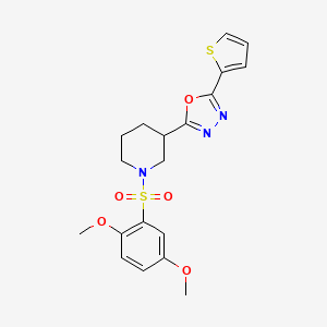 molecular formula C19H21N3O5S2 B2597256 2-(1-((2,5-Dimethoxyphenyl)sulfonyl)piperidin-3-yl)-5-(thiophen-2-yl)-1,3,4-oxadiazole CAS No. 1105227-26-6