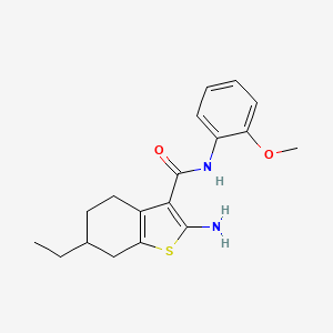 molecular formula C18H22N2O2S B2597261 2-amino-6-ethyl-N-(2-methoxyphenyl)-4,5,6,7-tetrahydro-1-benzothiophene-3-carboxamide CAS No. 725705-44-2