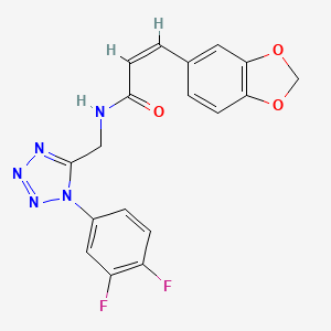 molecular formula C18H13F2N5O3 B2597287 (Z)-3-(benzo[d][1,3]dioxol-5-yl)-N-((1-(3,4-difluorophenyl)-1H-tetrazol-5-yl)methyl)acrylamide CAS No. 942000-09-1