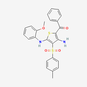 molecular formula C25H22N2O4S2 B2597291 (3-Amino-5-((2-methoxyphenyl)amino)-4-tosylthiophen-2-yl)(phenyl)methanone CAS No. 1115562-50-9
