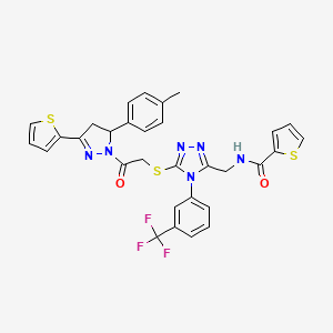 N-((5-((2-oxo-2-(3-(thiophen-2-yl)-5-(p-tolyl)-4,5-dihydro-1H-pyrazol-1-yl)ethyl)thio)-4-(3-(trifluoromethyl)phenyl)-4H-1,2,4-triazol-3-yl)methyl)thiophene-2-carboxamide