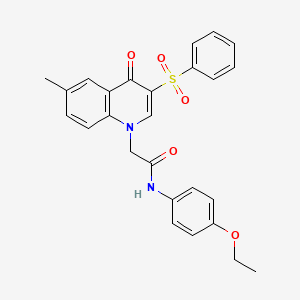 molecular formula C26H24N2O5S B2597373 2-[3-(benzenesulfonyl)-6-methyl-4-oxoquinolin-1-yl]-N-(4-ethoxyphenyl)acetamide CAS No. 866588-71-8