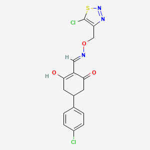molecular formula C16H13Cl2N3O3S B2597396 2-({[(5-Chloro-1,2,3-thiadiazol-4-yl)methoxy]amino}methylidene)-5-(4-chlorophenyl)cyclohexane-1,3-dione CAS No. 1192655-41-6