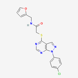 molecular formula C18H14ClN5O2S B2597398 2-[1-(4-氯苯基)吡唑并[3,4-d]嘧啶-4-基]硫代基-N-(呋喃-2-基甲基)乙酰胺 CAS No. 872860-26-9