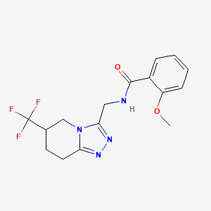 molecular formula C16H17F3N4O2 B2597424 2-methoxy-N-((6-(trifluoromethyl)-5,6,7,8-tetrahydro-[1,2,4]triazolo[4,3-a]pyridin-3-yl)methyl)benzamide CAS No. 2034537-55-6