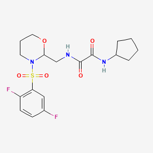 molecular formula C18H23F2N3O5S B2597429 N1-环戊基-N2-((3-((2,5-二氟苯基)磺酰基)-1,3-恶唑烷-2-基)甲基)草酰胺 CAS No. 869071-82-9