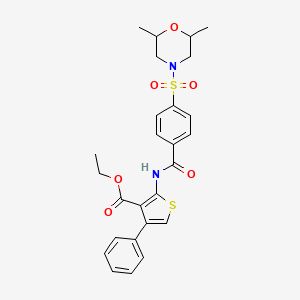 molecular formula C26H28N2O6S2 B2597440 Ethyl 2-({4-[(2,6-dimethyl-4-morpholinyl)sulfonyl]benzoyl}amino)-4-phenyl-3-thiophenecarboxylate CAS No. 325729-51-9