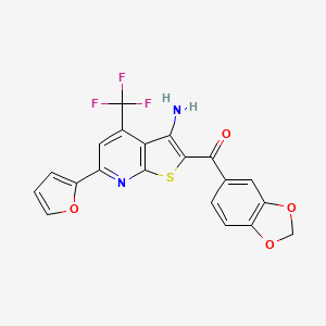 molecular formula C20H11F3N2O4S B2597445 [3-Amino-6-(2-furyl)-4-(trifluoromethyl)thieno[2,3-b]pyridin-2-yl](1,3-benzodioxol-5-yl)methanone CAS No. 674807-15-9