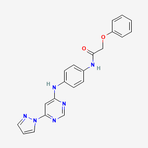 molecular formula C21H18N6O2 B2597453 2-苯氧基-N-(4-{[6-(1H-吡唑-1-基)嘧啶-4-基]氨基}苯基)乙酰胺 CAS No. 1170614-15-9