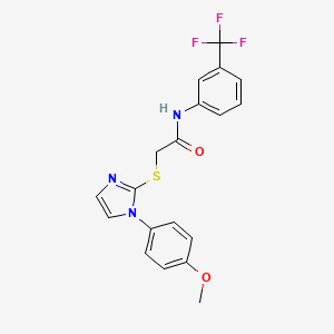 molecular formula C19H16F3N3O2S B2597457 2-{[1-(4-甲氧基苯基)-1H-咪唑-2-基]硫代}-N-[3-(三氟甲基)苯基]乙酰胺 CAS No. 688336-14-3