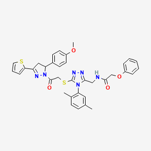 molecular formula C35H34N6O4S2 B2597460 N-((4-(2,5-二甲苯基)-5-((2-(5-(4-甲氧苯基)-3-(噻吩-2-基)-4,5-二氢-1H-吡唑-1-基)-2-氧代乙基)硫)-4H-1,2,4-三唑-3-基)甲基)-2-苯氧乙酰胺 CAS No. 393585-38-1