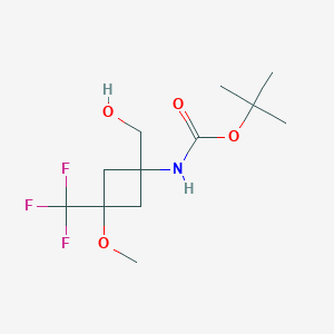 molecular formula C12H20F3NO4 B2597467 叔丁基N-[1-(羟甲基)-3-甲氧基-3-(三氟甲基)环丁基]氨基甲酸酯 CAS No. 2418708-83-3