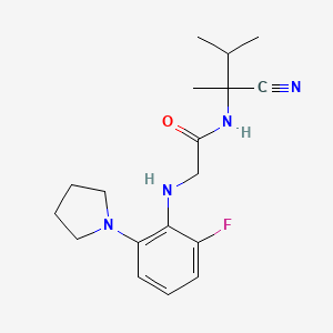 molecular formula C18H25FN4O B2597479 N-(1-cyano-1,2-dimethylpropyl)-2-{[2-fluoro-6-(pyrrolidin-1-yl)phenyl]amino}acetamide CAS No. 1311919-57-9