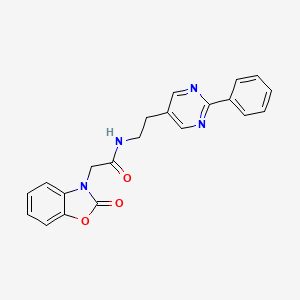 molecular formula C21H18N4O3 B2597511 2-(2-oxobenzo[d]oxazol-3(2H)-yl)-N-(2-(2-phenylpyrimidin-5-yl)ethyl)acetamide CAS No. 2034597-41-4