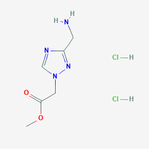 molecular formula C6H12Cl2N4O2 B2597531 Methyl 2-[3-(aminomethyl)-1,2,4-triazol-1-yl]acetate;dihydrochloride CAS No. 2309447-76-3