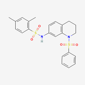 molecular formula C23H24N2O4S2 B2597547 2,4-dimethyl-N-(1-(phenylsulfonyl)-1,2,3,4-tetrahydroquinolin-7-yl)benzenesulfonamide CAS No. 950474-84-7