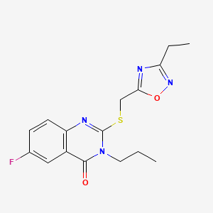 molecular formula C16H17FN4O2S B2597576 2-(((3-ethyl-1,2,4-oxadiazol-5-yl)methyl)thio)-6-fluoro-3-propylquinazolin-4(3H)-one CAS No. 2309606-43-5