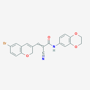 molecular formula C21H15BrN2O4 B2597586 3-(6-bromo-2H-chromen-3-yl)-2-cyano-N-(2,3-dihydro-1,4-benzodioxin-6-yl)prop-2-enamide CAS No. 1424702-08-8