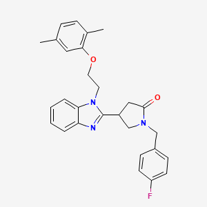 molecular formula C28H28FN3O2 B2597624 4-{1-[2-(2,5-dimethylphenoxy)ethyl]-1H-benzimidazol-2-yl}-1-(4-fluorobenzyl)pyrrolidin-2-one CAS No. 912890-22-3