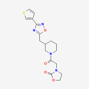 molecular formula C17H20N4O4S B2597632 3-(2-Oxo-2-(3-((3-(thiophen-3-yl)-1,2,4-oxadiazol-5-yl)methyl)piperidin-1-yl)ethyl)oxazolidin-2-one CAS No. 1705074-22-1
