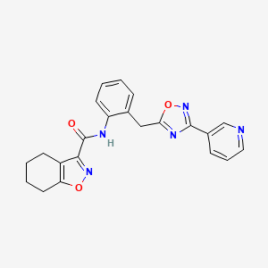 molecular formula C22H19N5O3 B2597648 N-(2-((3-(pyridin-3-yl)-1,2,4-oxadiazol-5-yl)methyl)phenyl)-4,5,6,7-tetrahydrobenzo[d]isoxazole-3-carboxamide CAS No. 1706021-75-1