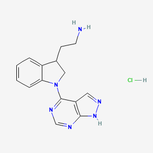 molecular formula C15H17ClN6 B2597667 2-[1-(1H-Pyrazolo[3,4-d]pyrimidin-4-yl)-2,3-dihydroindol-3-yl]ethanamine;hydrochloride CAS No. 2260936-92-1