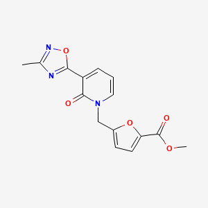 molecular formula C15H13N3O5 B2597670 5-((3-(3-甲基-1,2,4-恶二唑-5-基)-2-氧代吡啶-1(2H)-基)甲基)呋喃-2-甲酸甲酯 CAS No. 1396814-51-9