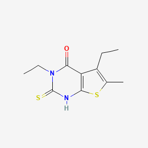 molecular formula C11H14N2OS2 B2597687 3,5-diethyl-6-methyl-2-sulfanyl-3H,4H-thieno[2,3-d]pyrimidin-4-one CAS No. 747411-09-2