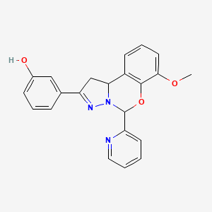 molecular formula C22H19N3O3 B2597695 3-(7-メトキシ-5-(ピリジン-2-イル)-5,10b-ジヒドロ-1H-ベンゾ[e]ピラゾロ[1,5-c][1,3]オキサジン-2-イル)フェノール CAS No. 941946-88-9