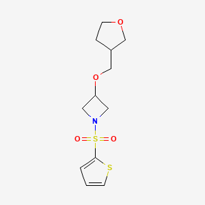 molecular formula C12H17NO4S2 B2597715 3-((四氢呋喃-3-基)甲氧基)-1-(噻吩-2-基磺酰基)氮杂环丁烷 CAS No. 2310127-17-2