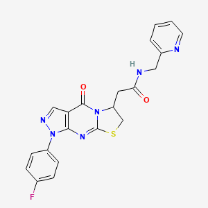 molecular formula C21H17FN6O2S B2597739 2-(1-(4-fluorophenyl)-4-oxo-1,4,6,7-tetrahydropyrazolo[3,4-d]thiazolo[3,2-a]pyrimidin-6-yl)-N-(pyridin-2-ylmethyl)acetamide CAS No. 941958-08-3