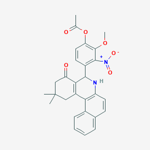 molecular formula C28H26N2O6 B259774 4-(2,2-Dimethyl-4-oxo-1,2,3,4,5,6-hexahydrobenzo[a]phenanthridin-5-yl)-2-methoxy-3-nitrophenyl acetate 