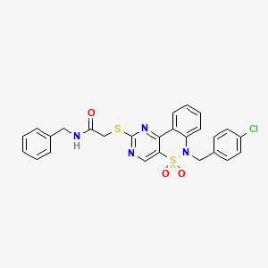 molecular formula C26H21ClN4O3S2 B2597744 N-苄基-2-((6-(4-氯苄基)-5,5-二氧化-6H-苯并[c]嘧啶[4,5-e][1,2]噻嗪-2-基)硫代)乙酰胺 CAS No. 895104-98-0