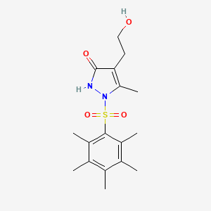 molecular formula C17H24N2O4S B2597747 4-(2-hydroxyethyl)-5-methyl-1-[(2,3,4,5,6-pentamethylphenyl)sulfonyl]-1,2-dihydro-3H-pyrazol-3-one CAS No. 861207-39-8