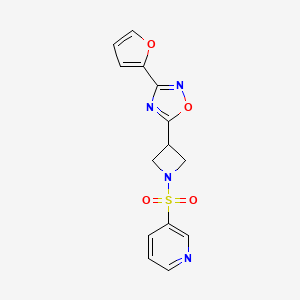 molecular formula C14H12N4O4S B2597759 3-(Furan-2-yl)-5-(1-(pyridin-3-ylsulfonyl)azetidin-3-yl)-1,2,4-oxadiazole CAS No. 1428379-98-9
