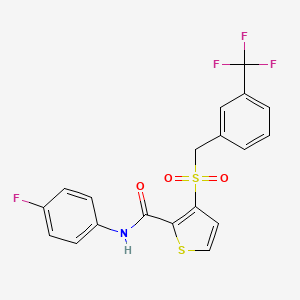 molecular formula C19H13F4NO3S2 B2597760 N-(4-fluorophenyl)-3-{[3-(trifluoromethyl)benzyl]sulfonyl}-2-thiophenecarboxamide CAS No. 250714-78-4
