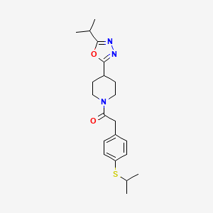 molecular formula C21H29N3O2S B2597761 1-(4-(5-Isopropyl-1,3,4-oxadiazol-2-yl)piperidin-1-yl)-2-(4-(isopropylthio)phenyl)ethanone CAS No. 1208417-91-7