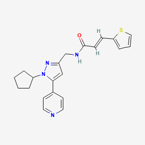 molecular formula C21H22N4OS B2597772 (E)-N-((1-cyclopentyl-5-(pyridin-4-yl)-1H-pyrazol-3-yl)methyl)-3-(thiophen-2-yl)acrylamide CAS No. 1421586-61-9