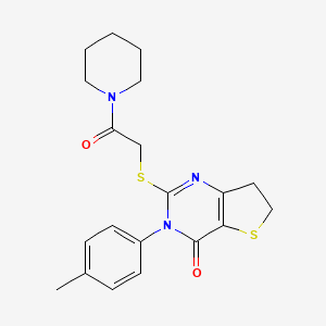 molecular formula C20H23N3O2S2 B2597784 2-((2-oxo-2-(piperidin-1-yl)ethyl)thio)-3-(p-tolyl)-6,7-dihydrothieno[3,2-d]pyrimidin-4(3H)-one CAS No. 686771-18-6