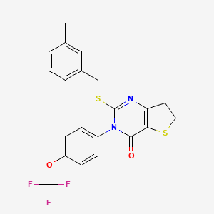 molecular formula C21H17F3N2O2S2 B2597785 2-((3-methylbenzyl)thio)-3-(4-(trifluoromethoxy)phenyl)-6,7-dihydrothieno[3,2-d]pyrimidin-4(3H)-one CAS No. 877654-61-0