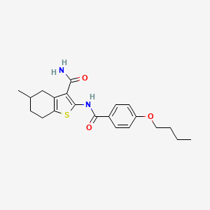 molecular formula C21H26N2O3S B2597786 2-(4-Butoxybenzamido)-5-methyl-4,5,6,7-tetrahydrobenzo[b]thiophene-3-carboxamide CAS No. 476280-32-7